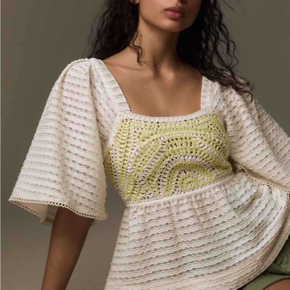Sarah Hann Flutter Sleeve Crochet Blouse